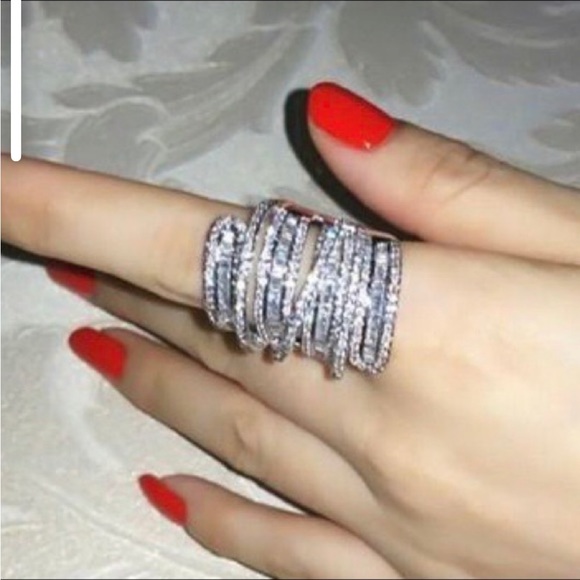 NWT 6.4 Carat Sterling Silver Simulated Diamond Wide Band Wrap Ring - Picture 3 of 13